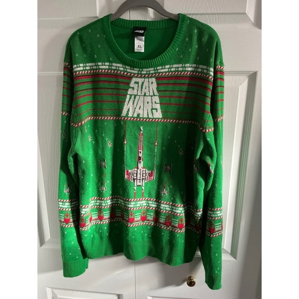 Star Wars Ugly Christmas Sweater Mens XL Green X Wing Holiday Festive